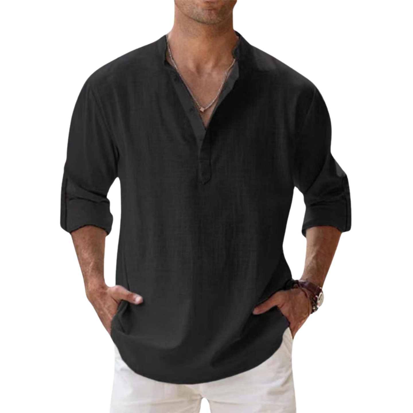 Matthieu™ - Chemise Henley en coton effet lin