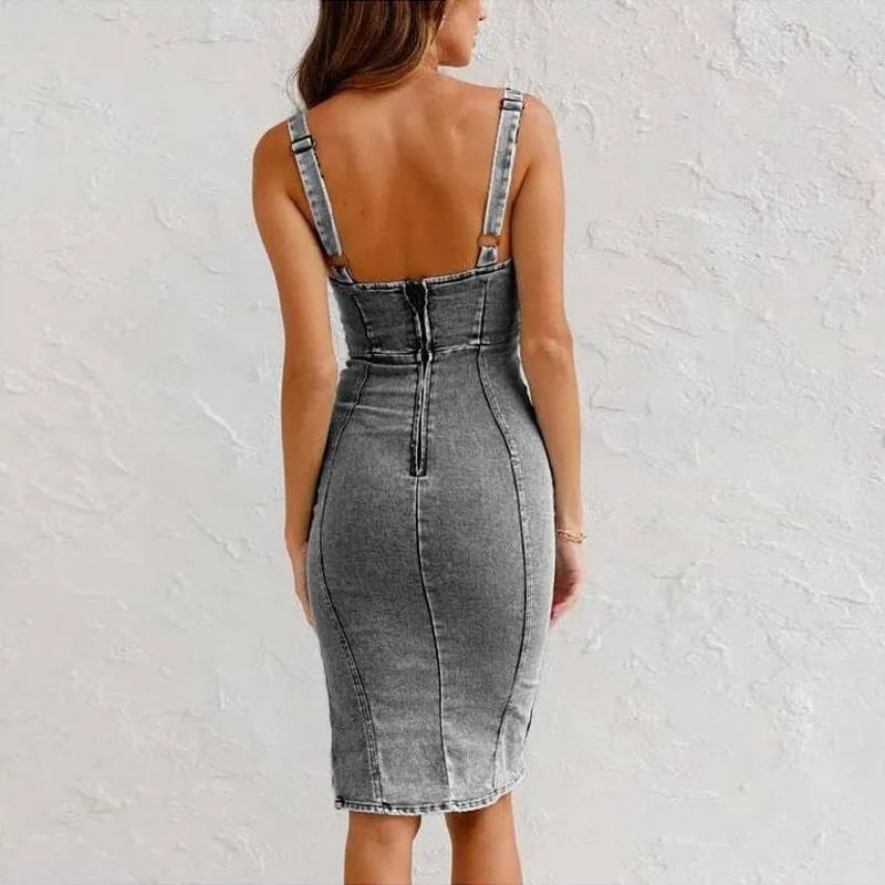 Aliénor™ | Robe Camisole Moulante en Denim